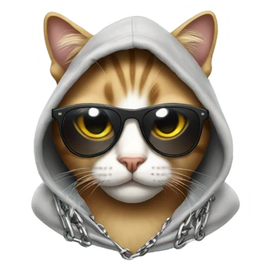 Cat with a chain sunglasses and a hoodie sticker