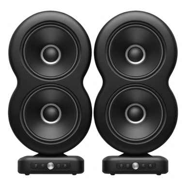 pair of big speakers emoji, deep matte black metal body, circular speaker cones with subtle depth, smooth rounded edges, minimalistic futuristic 3D style, luxury aesthetic sticker