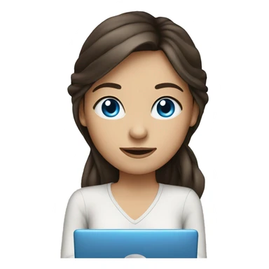 Brunette girl blue eyes with laptop sticker