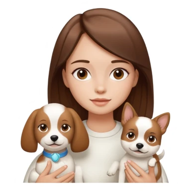 Menina com cabelo liso a cor castanho com um cachorro branco e com alguns produtos de skin care sticker