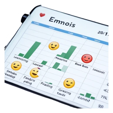 I need a set of 5-7 distinct and relevant emojis suitable for use in a Notion page titled "Trading Journal." The page is used by individual stock market traders to record their daily trades, track performance, and analyze their strategies. The emojis should visually represent key aspects of trading, such as profit, loss, analysis, and decision-making. Be creative but professional. The emojis should be easily recognizable and not too abstract. Give me a list of suggested emojis and a short explanation (1-2 sentences max) of why each emoji is appropriate for a trading journal. sticker