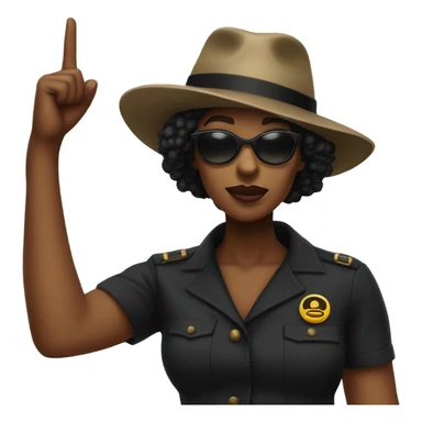 A black female revolutionary in dark shades and a small hat with raised fist! sticker