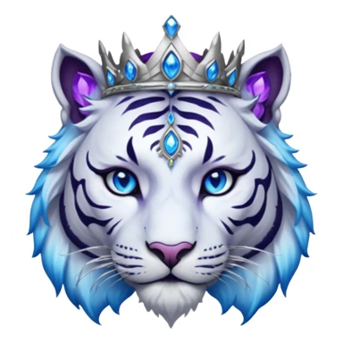 ESO Female white/black tiger khajiit leader of the umbral rose, glowing blue eyes, glowing blue 'third eye' gem; silver crown/tiara with purple gems  sticker