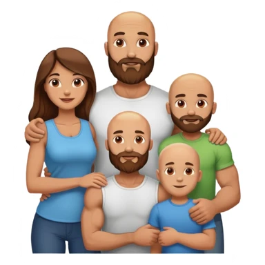Happy Muscular Bald beard men with his wife long brown hair and 3 sons sticker