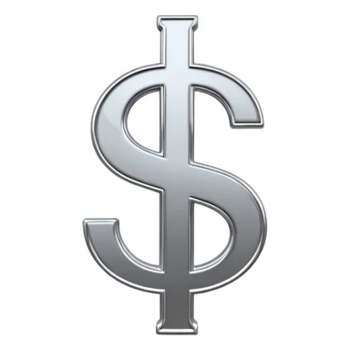 A double dollar sign emoji made of polished silver chrome, smooth metallic surface, glossy reflections, luxury swag vibe, minimal iOS emoji style, centered on white background sticker