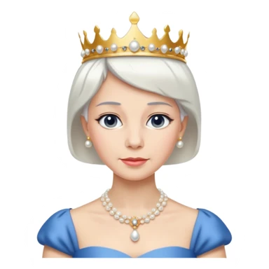 Queen with white short hair – gold tiara, pearl necklace, elegant gown, blue dress sticker