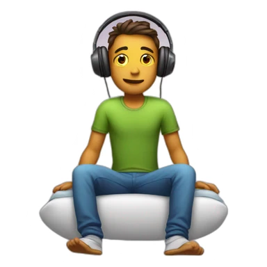 An lazy boy on bed with wearing headphones deside his legs 2 pellos  sticker