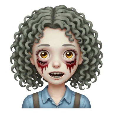 uma garota zumbi com o cabelo cacheado meio ondulado que usa aparelho sticker