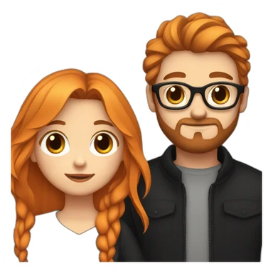 girl with long orange hair wearing no glasses and all black clothes and holding hands with boy with dark hair and beard and glasses and pale skin sticker