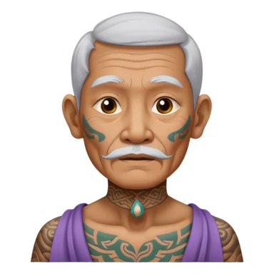 ancient thailand old man with tatooed on neck and face sticker