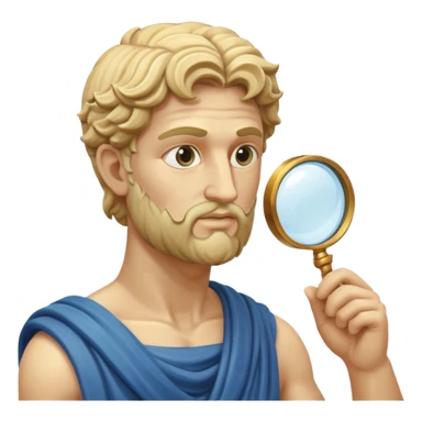 Dios griego estilo estatua de perfil mirando con una lupa de sticker