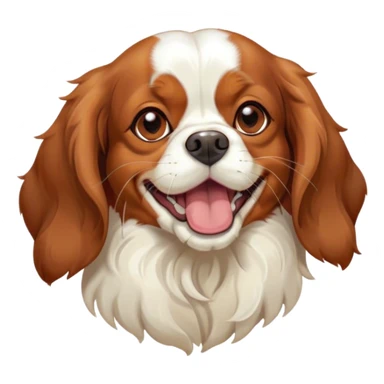 Cinematic Cute Yawning Blenheim Cavalier King Charles Spaniel Portrait Emoji, Head tilted slightly with a dramatic, wide-open yawn, soft Blenheim coat with delicate chestnut and white markings, floppy ears slightly drooping, round brown eyes barely open in drowsy contentment, Simplified yet irresistibly adorable features, highly detailed, glowing with a soft, cozy glow, high shine, relaxed yet expressive, stylized with a touch of whimsy, bright and endearing, soft glowing outline, capturing the essence of a sleepy yet affectionate companion, so drowsy it feels like it could stretch right out of the screen and curl up for a nap! sticker