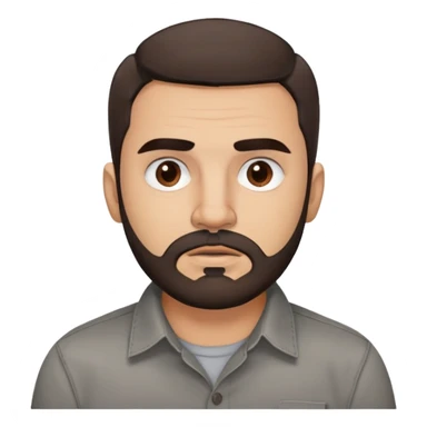 Puerto Rican actor René Monclova with round face, wide jaw, light skin. Expressive dark brown eyes, thick eyebrows. Short brown hair with receding hairline. Messy beard, brown with some gray patches. Wearing a dark button-down shirt. sticker