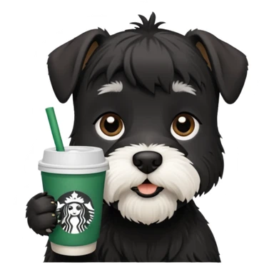 Black schnauzer with a Starbucks cup sticker