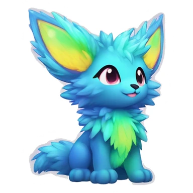 Anthro Fluffy Cool Cute Magical Celestial Elemental Shiny Colorful Neon Vibrant Colors Sparkle Kemono-style Chibi Fantasy-Animal-Fakémon-Pokémon-Hybrid Fur-Sona Aesthetic Full Body sticker