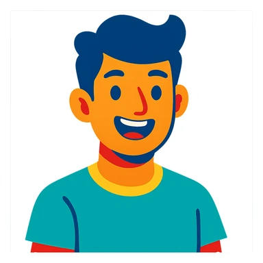 portrait of a happy young man, smiling, cheerful expression in vibrant toon style sticker