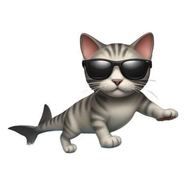Cat with sunglasses surfing on a shark  sticker
