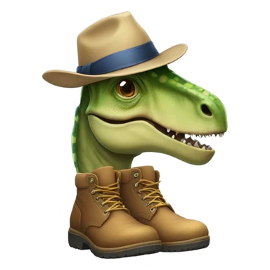 A dinosaur with a boot on its head and hats on it feet sticker
