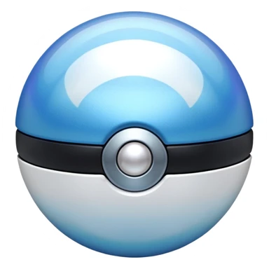 blue pokeball emoji, top half is a more saturated blue, bottom half is white, black stripe, with a white sheen, with a pearlescent finish, with a holographic effect sticker