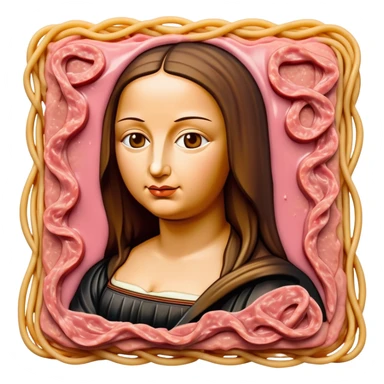 monalisa made of SPAM meat melted pink dripping sauce spaghetti portrait sticker