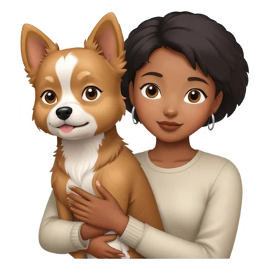 A black Asian girl hold a Yorkshire dog sticker