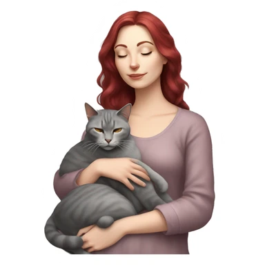 Realistic white girl burgundy hair sleeping with grey cat  sticker