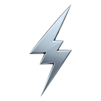 A lightning bolt emoji made of polished silver chrome, sharp yet rounded edges, glossy metallic surface, soft reflections, minimal futuristic design, iOS emoji style, centered, clean white background sticker