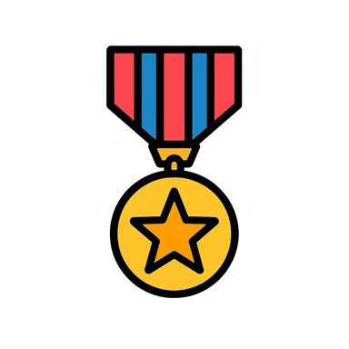 military medal gold with ribbon, clean design icon sticker