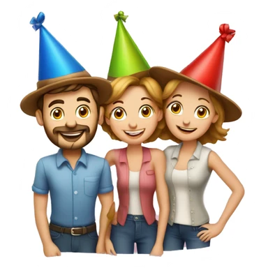 European company of 4 people (mom dad and 2 kids) celebrate birthday in birthday hats sticker