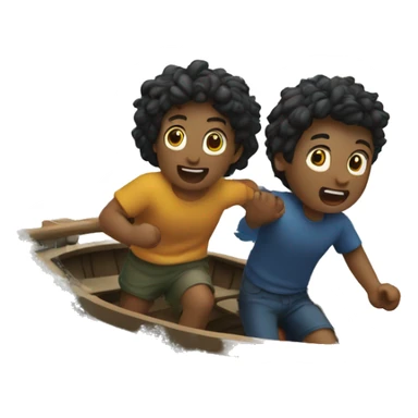 two friends escaping in boat in stormy ocean sticker