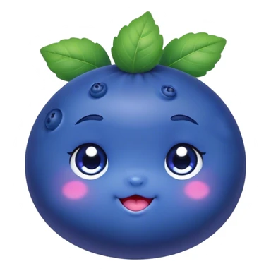 Cute Kawaii Blueberry, small and chubby, deep blue-purple with a tiny leafy crown, bright sparkling eyes, a soft round body, cute blushing cheeks, full of berry sweetness! sticker