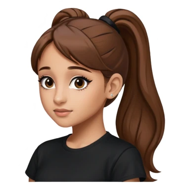 Ariana Grande high ponytaw with brown hair and with black thsirt and and eyeliner sticker