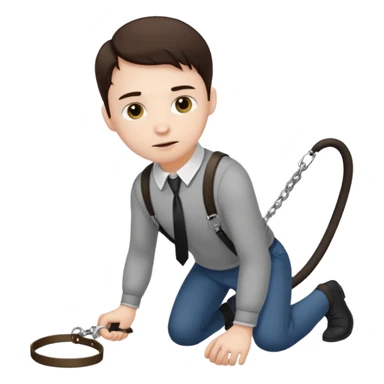 Brunette man crawling with a collar and leash on sticker