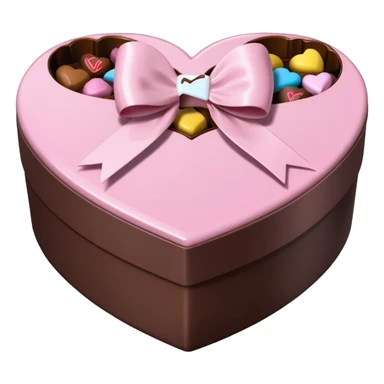pale pink heart box, pale pink bow, filled with chocolates inside sticker