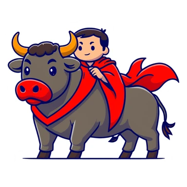 matador in traditional costume with red cape and bull sticker