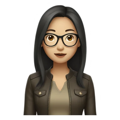 asian girl with glasses and a leather jacket with a khaki shirt and long dark hair sticker
