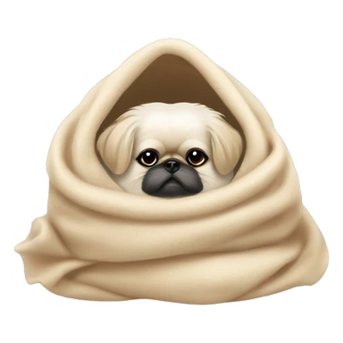 White Pekingese cozy in beige blanket sticker