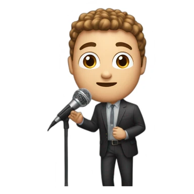 White Person men with brown hair and light skin on stage spotlight with microphone stand in front of him sticker