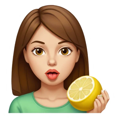 brownhaired woman eating lemon sticker