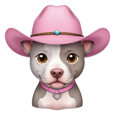 Gray and white Pitbull with pink cowgirl hat  sticker