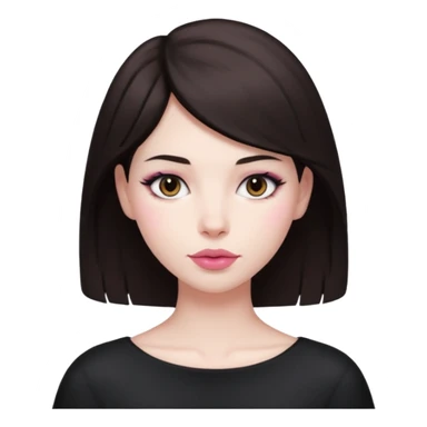 my hair is dark brown almost black, reaching my shoulder. the haircut is wolfcut, pretty lasher hut not thick. slightly pink lips. sticker