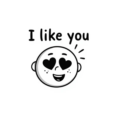 emoji face with heart eyes, smiling, with a speech bubble that says 'I like you' sticker