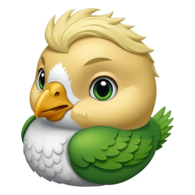un oiseau classique de profil tout vert et un seul poil blond qui fait une petite bouclette sur le front avec le collier argenté avec des ronds attachés au collier est autour du coup de l’oiseau entre la tête et le corps sticker