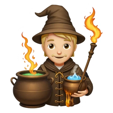 alchemist leaning on cauldron smug smile sticker