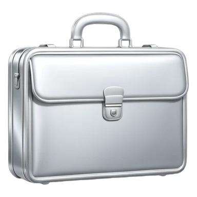 A luxury briefcase emoji made of polished silver chrome, smooth rectangular shape, metallic reflections, minimal high-end design, swag business aesthetic, iOS emoji style, centered, clean white background
 sticker