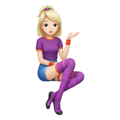 Cute girl thigh high socks sitting legs out, colorful clothes sticker