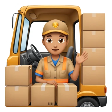 truck with a supplier in work uniform sitting inside, waving hi, lots of packages in the truck sticker