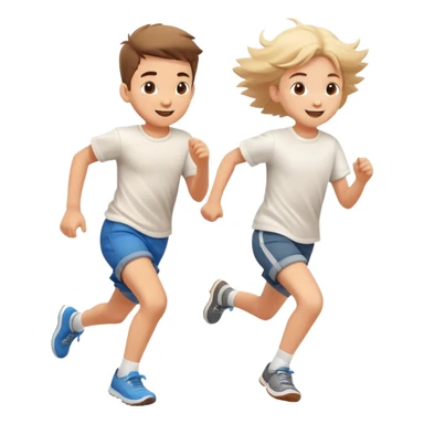 two children running together, happy and playful, motion blur sticker