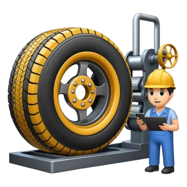 emoji of tire, inside the manufacturing factory, getting inspected by machine not by hunan, the machine is complicated  sticker