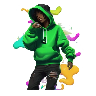 Multicoloured neon black green graffiti person smoking wearing hoodie dancing hip hop bucket hat tropical Skater fashion aesthetic baggy clothes graphic t shirt 420 sticker